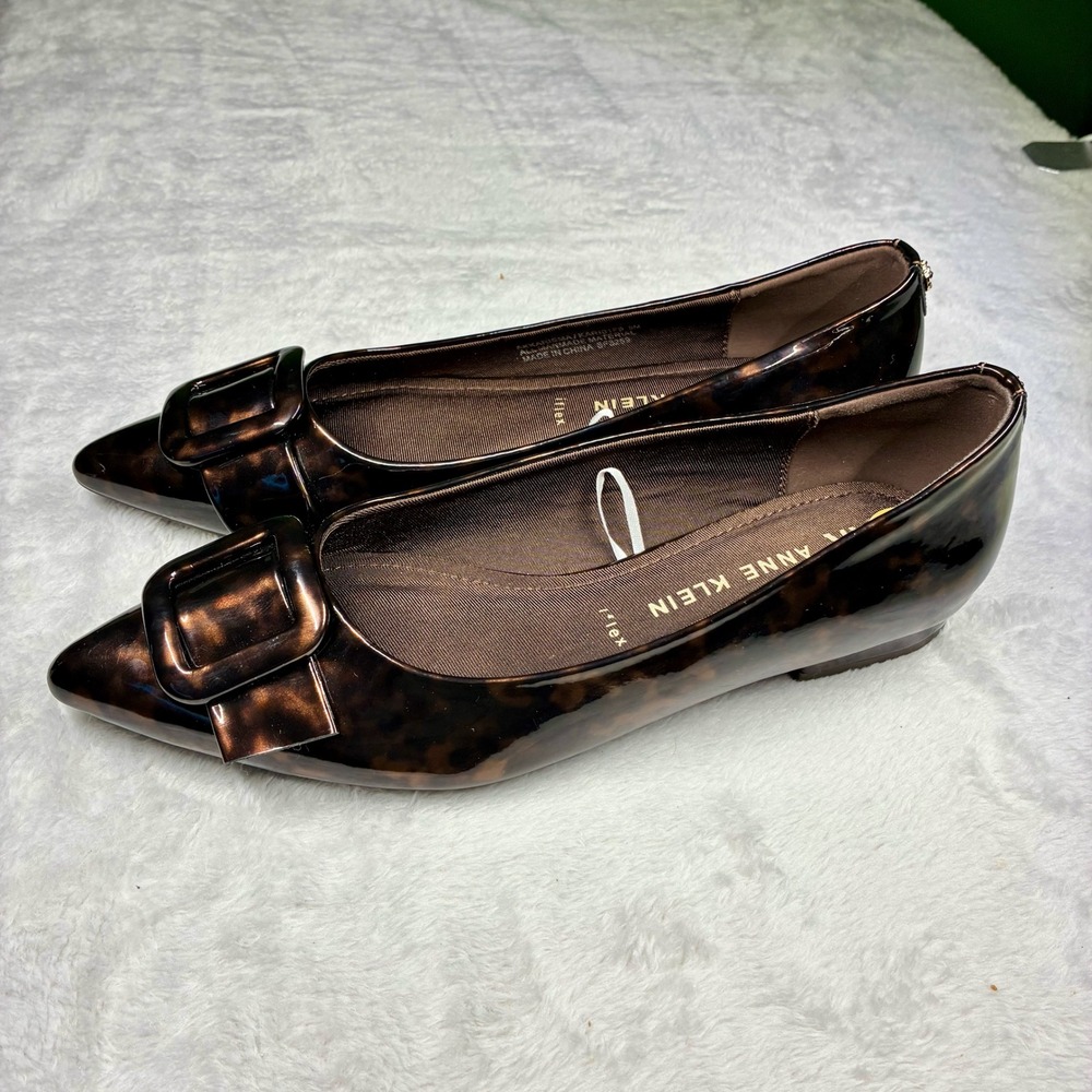 New Anne Klein Karisma Tortoise Shell Pointed Toe iFlex Flats Buckle Shoes 8M - Picture 8 of 10
